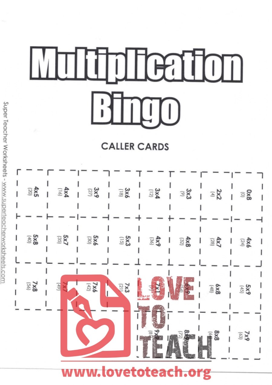 Multiplication Bingo Caller Card LoveToTeach
