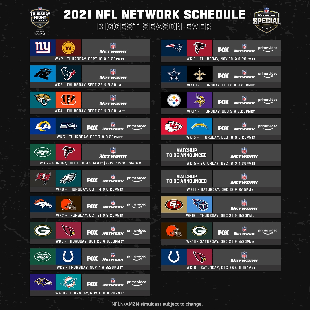 NFL Media X The 2021 NFL Schedule Was Released Earlier This Week Here Is The Entire nflnetwork Schedule Which Kicks Off Week 2 W Giants Washington Https t co j9dNnWABJn X