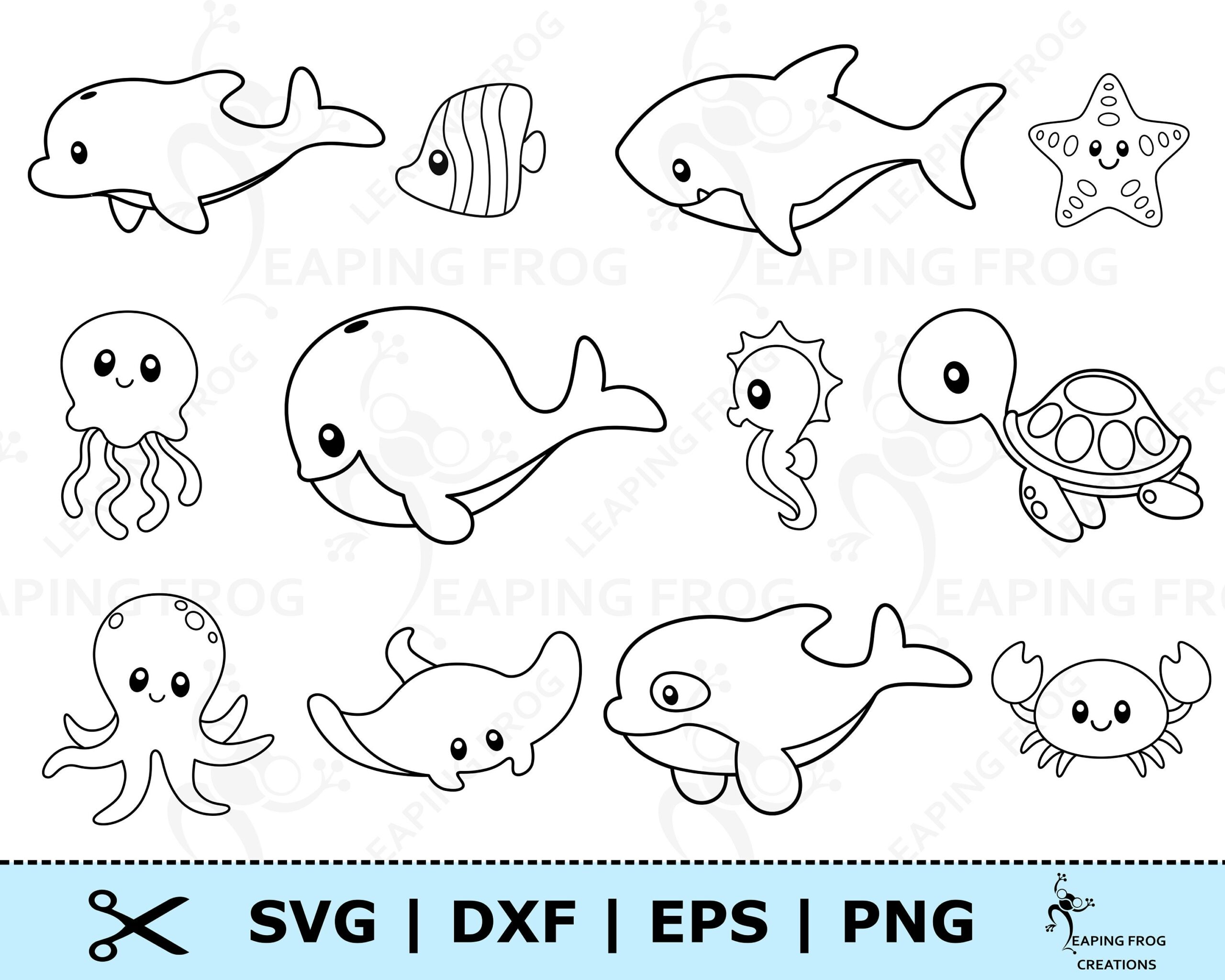 Ocean Animals SVG PNG Cricut Cut Files Silhouette Files DXF Eps Stencil Outline Bundle Set Killer Whale Dolphin Fish Etc Etsy UK