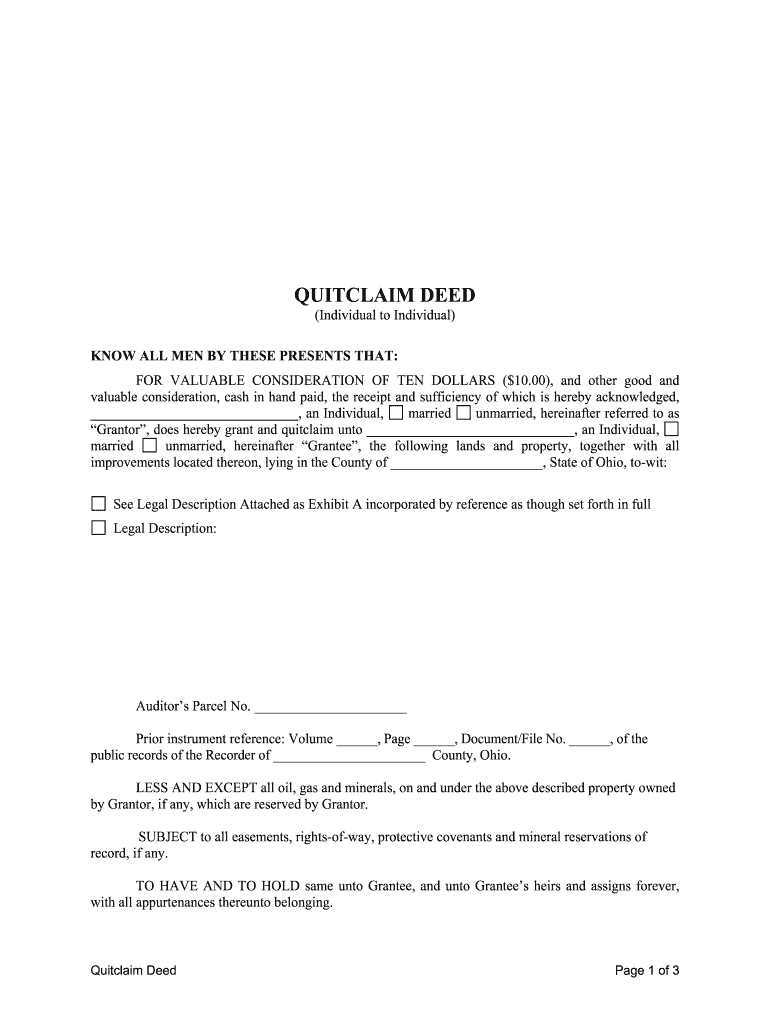 Free Blank Printable Quit Claim Deed Ohio
