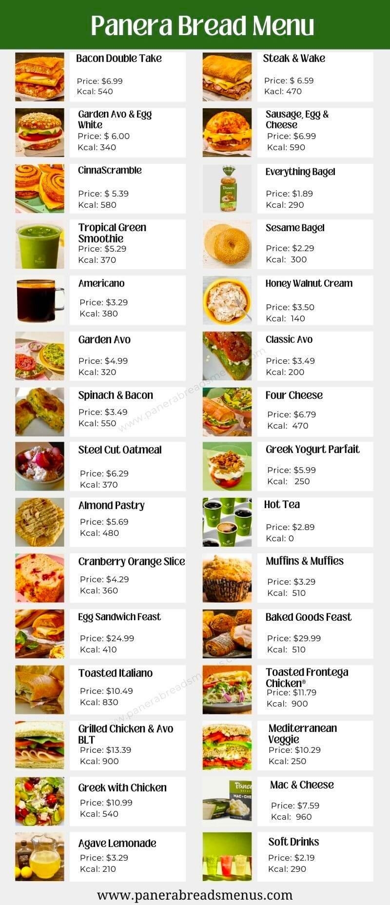 Panera Bread Menu With Price And Picture Updated 2025