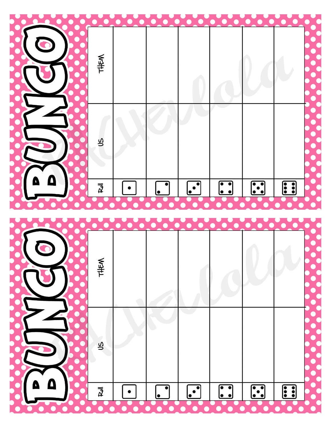 Printable Bunco Table Tally Sheets
