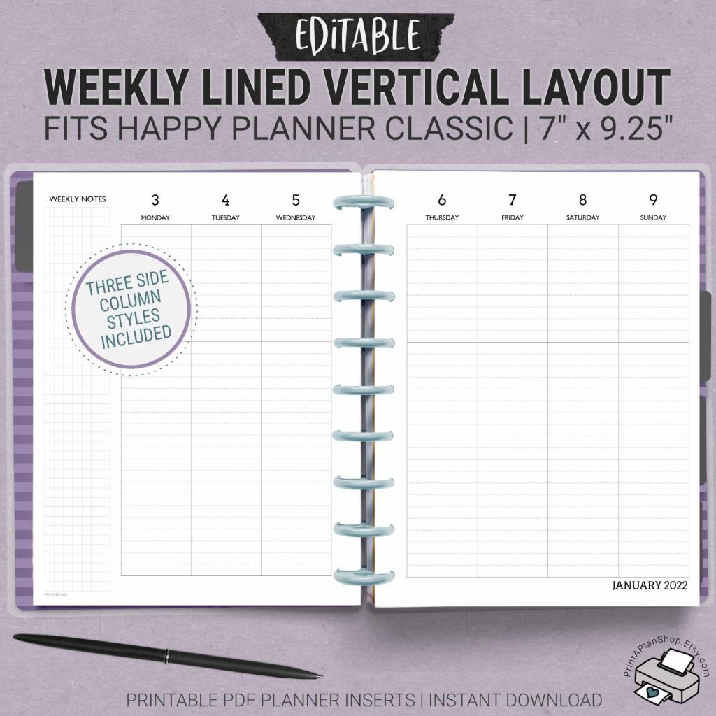 Classic Happy Planner Weekly Schedule Printable