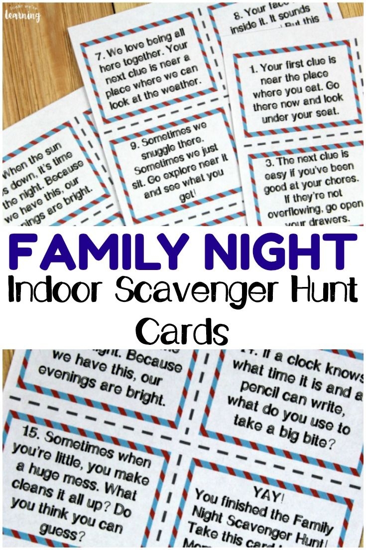 Printable Indoor Family Night Scavenger Hunt Cards