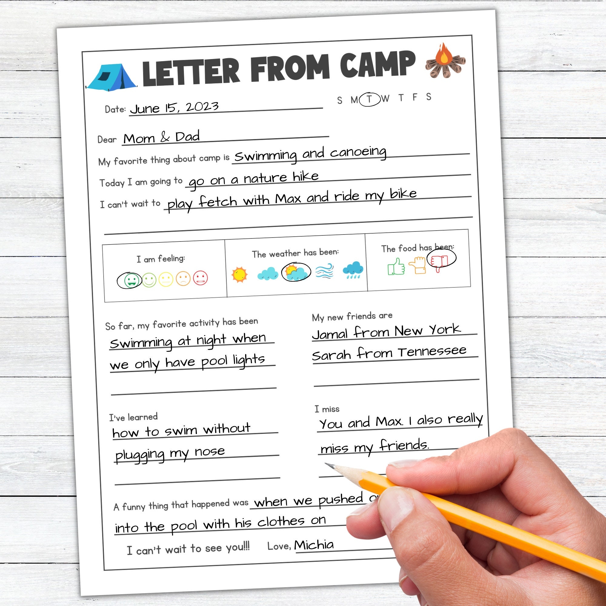 Printable Letter From Camp Summer Camp Letter Summer Camp Stationery Fill In The Blank Letter Snail Mail Letter Summer Letter Etsy