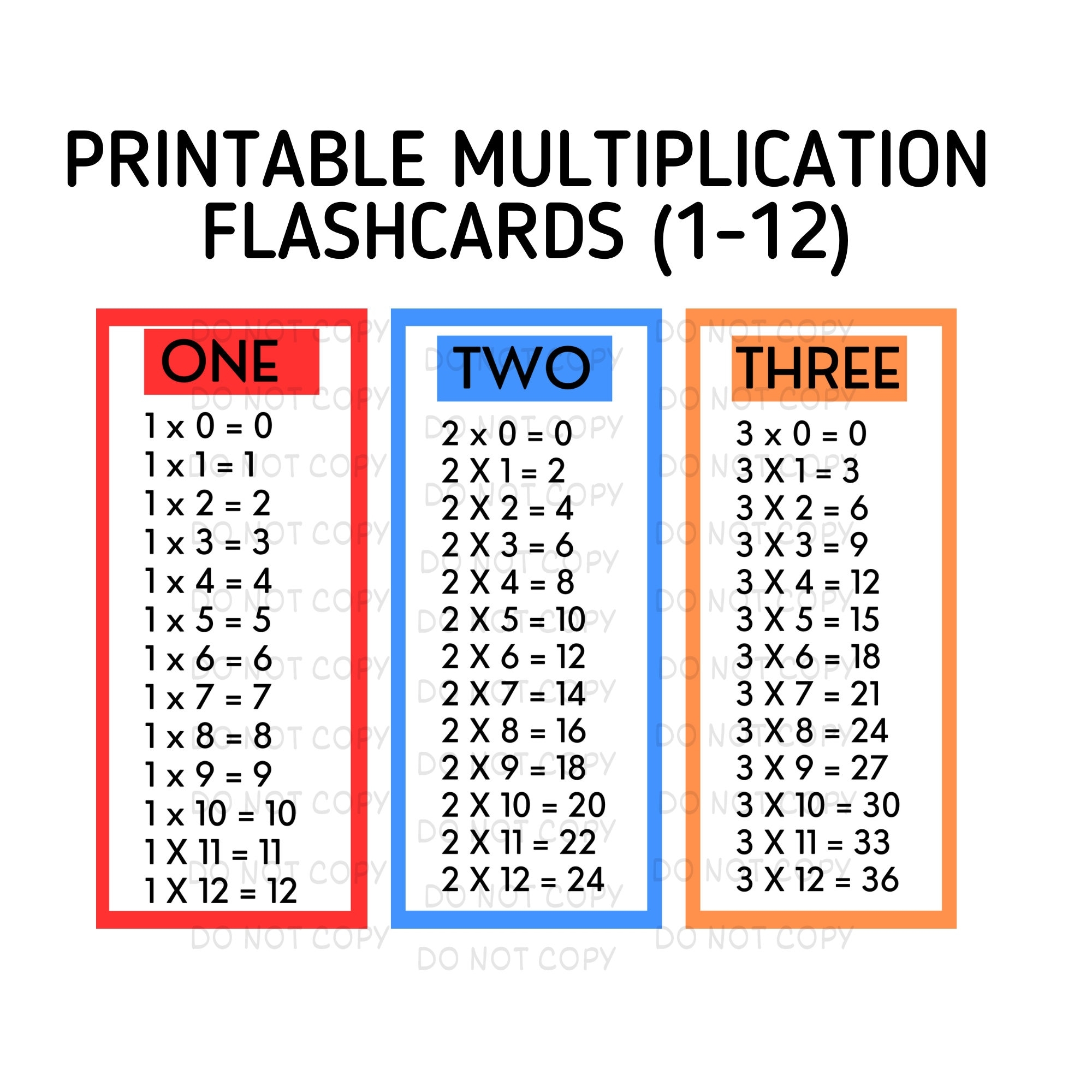 Printable Multiplication Flashcards 1 12 Multiplication Bookmarks times Table Flashcards Math Flashcards School Flashcards Etsy