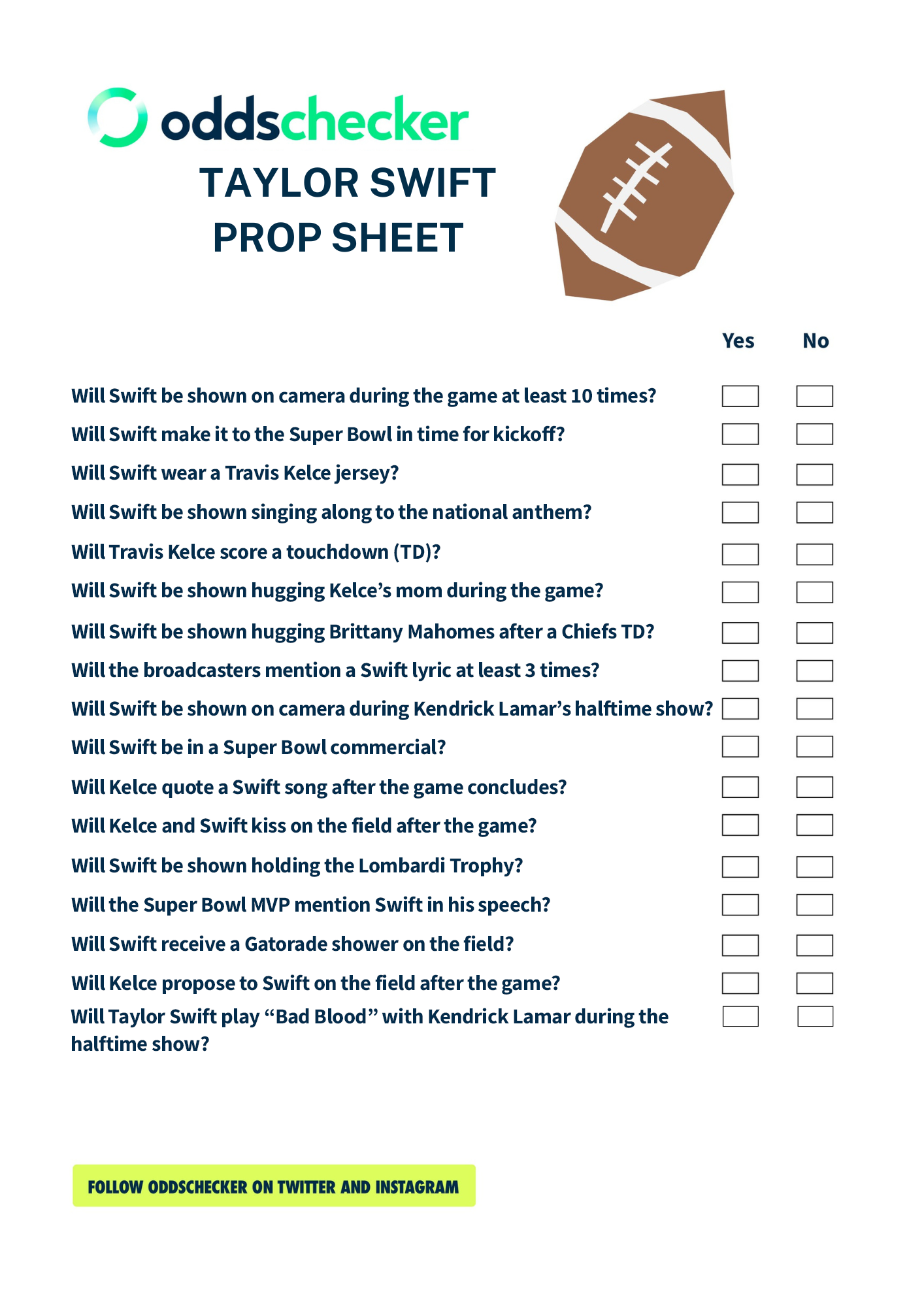 Printable Super Bowl Prop Bets
