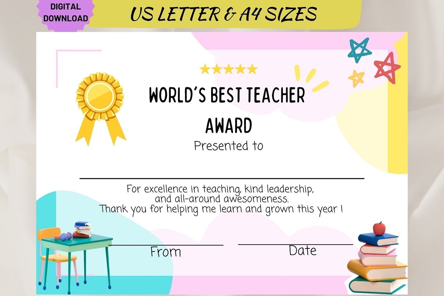 Printable Teacher Appreciation Award Custom 2512222 