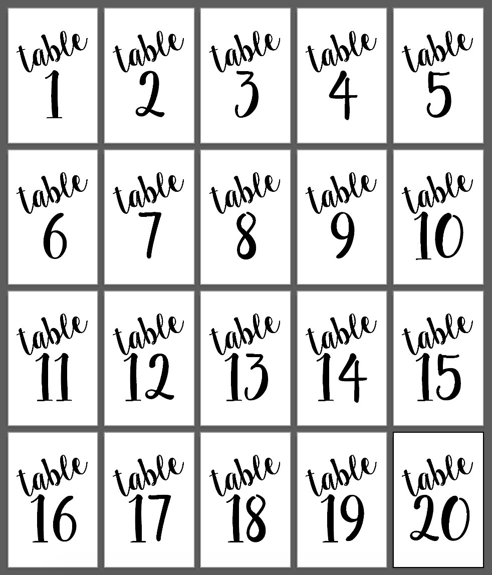 Printable Wedding Table Numbers Table Numbers 1 20 Size 4x6 INSTANT DOWNLOAD Etsy Canada