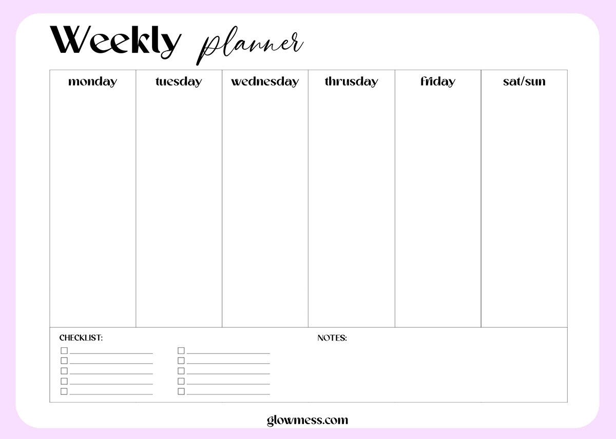 7 Day Weekly Planner Printable Pdf