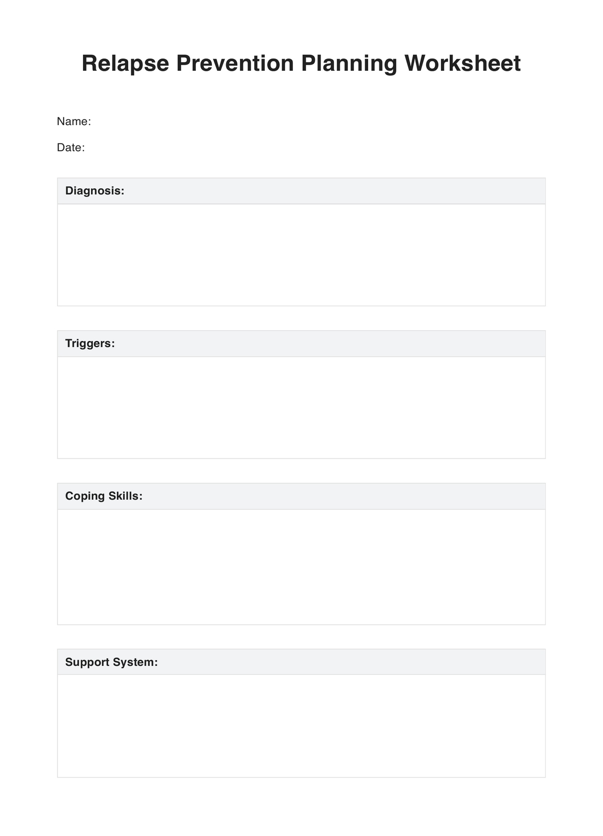 Printable Worksheets On Relapse Prevention