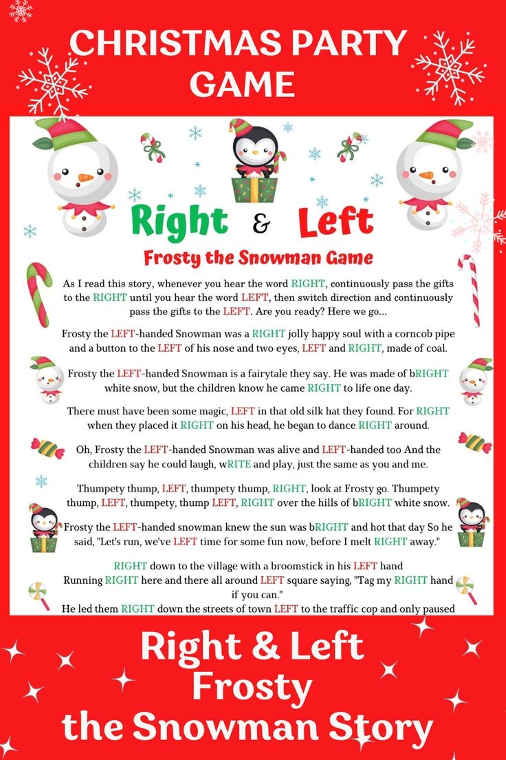 Right Left Frosty The Snowman Story Printable Winter Or Christmas Party Game