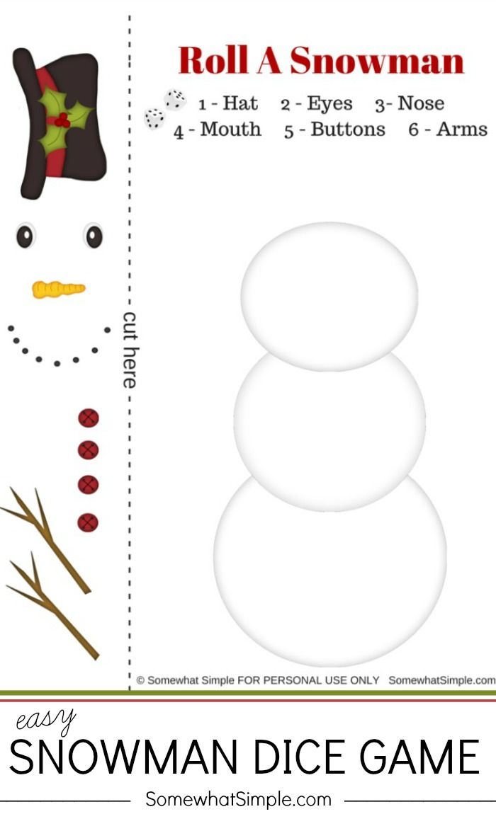 Roll A Snowman Dice Game Free Printable