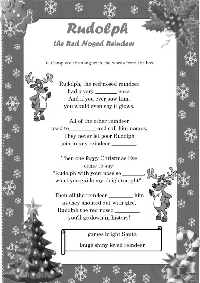 Words To Rudolph The Red Nosed Reindeer Printable