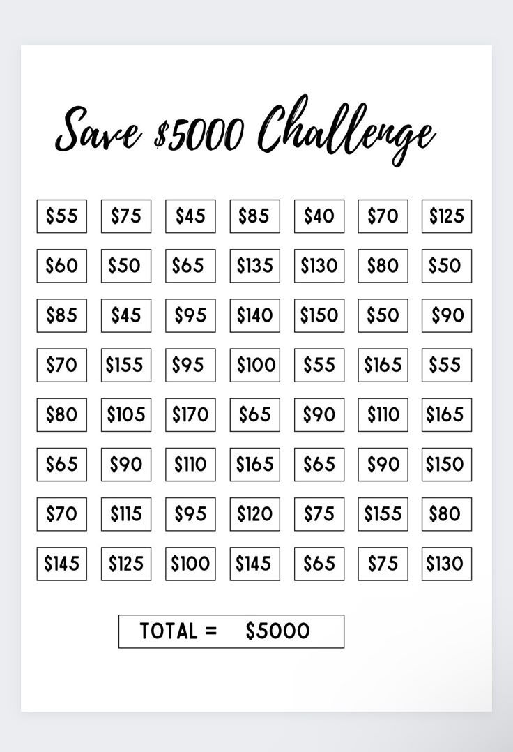 52 Week Money Challenge $5000 Printable