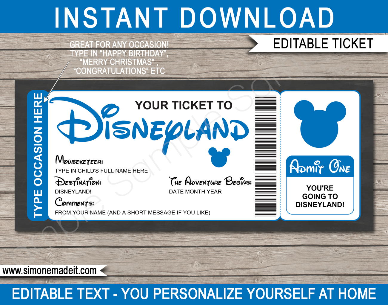 Surprise Trip To Disneyland Ticket Template Printable Disney Trip Reveal Gift