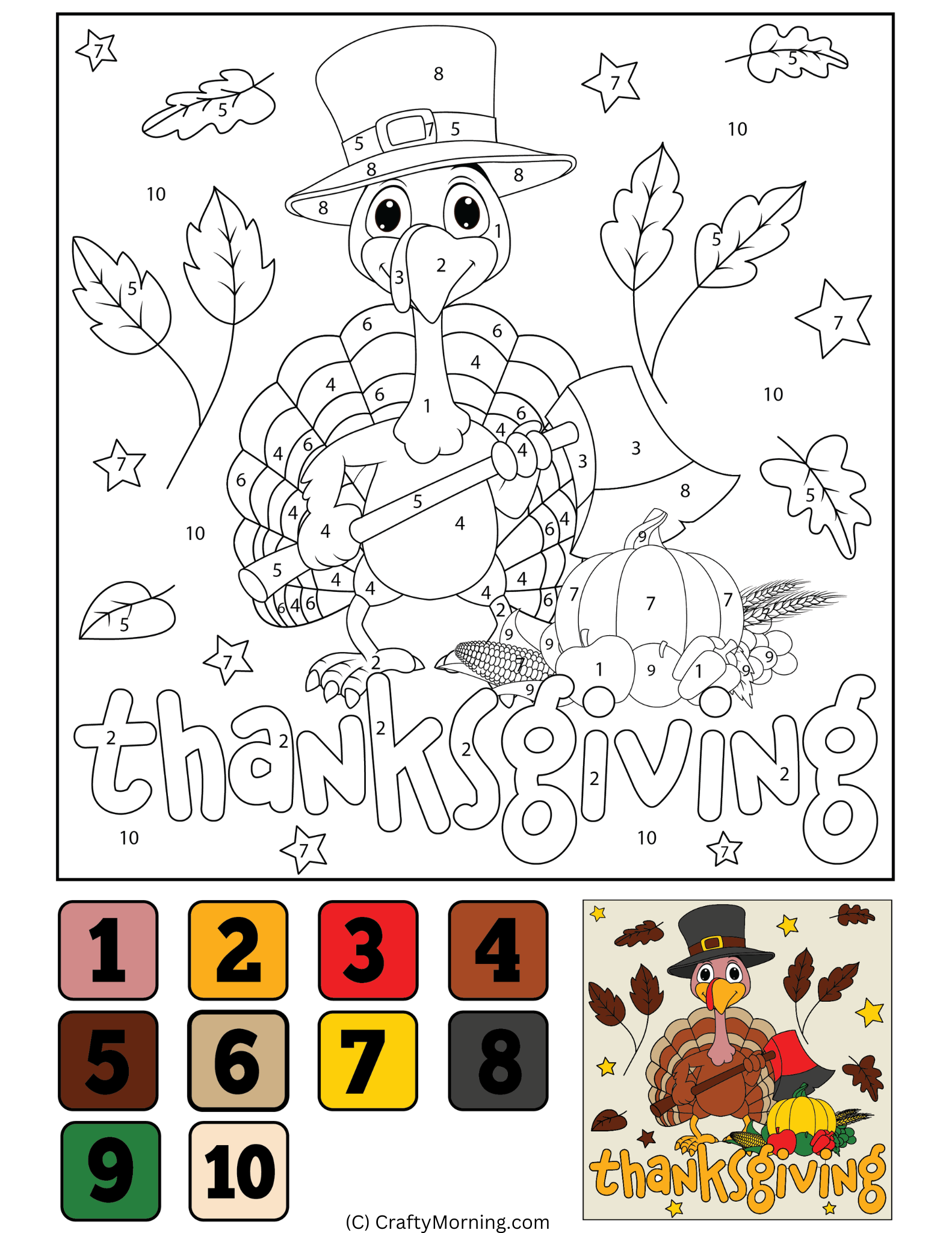 Thanksgiving Color By Number Printables