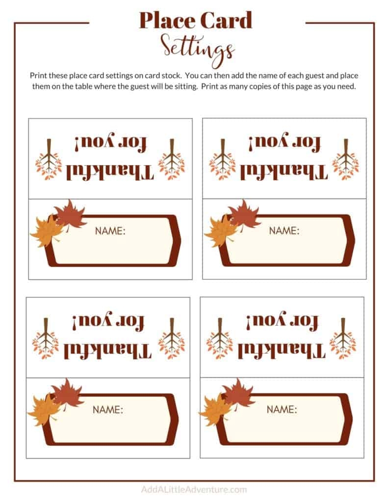 Thanksgiving Place Cards Free Printables