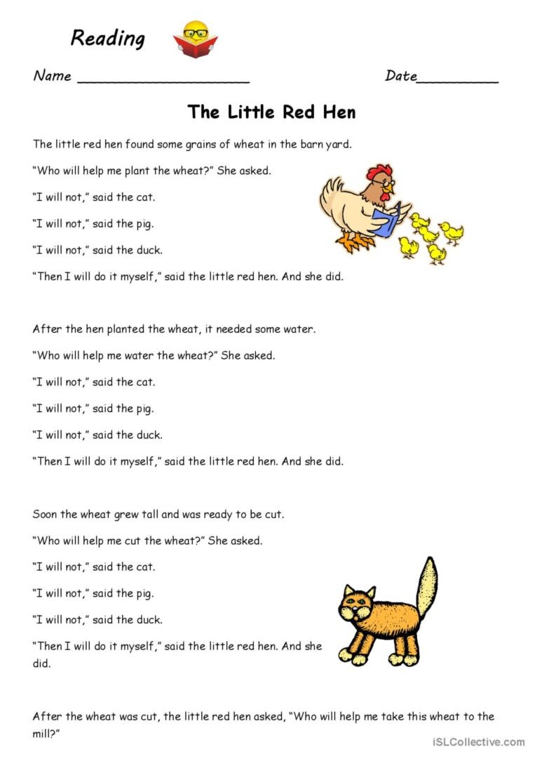 The Little Red Hen Story Printable