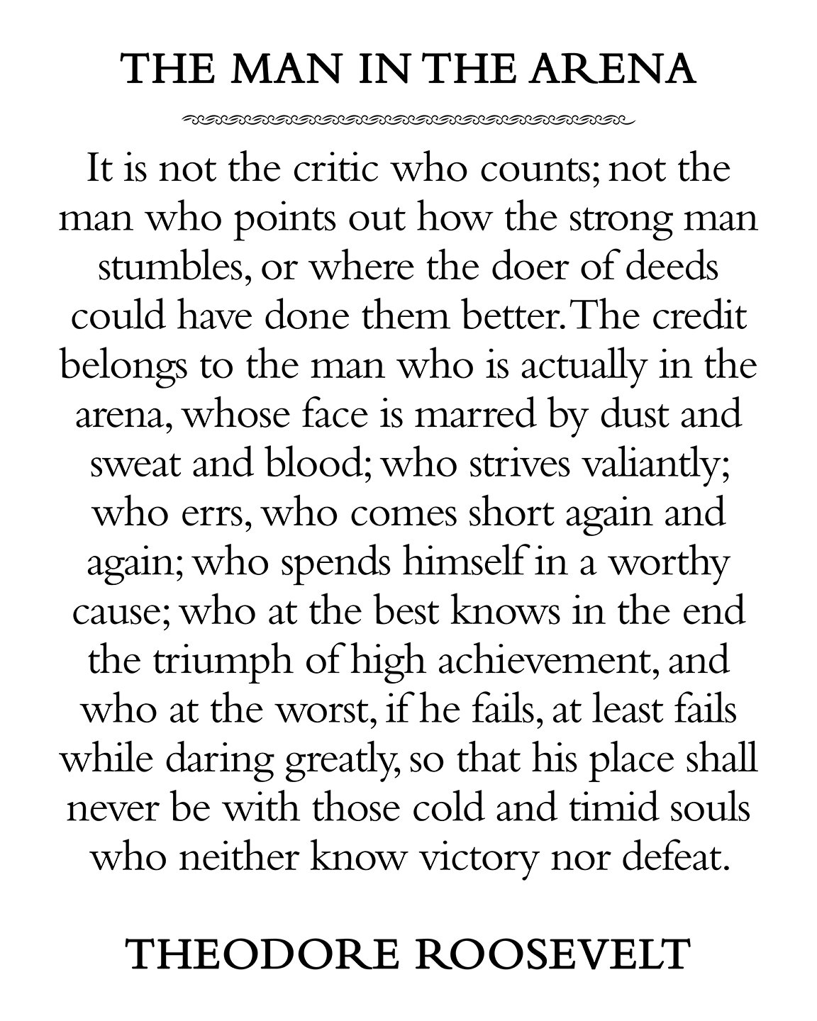 The Man In The Arena Quote By Theodore Roosevelt Printable Instant Download Etsy UK