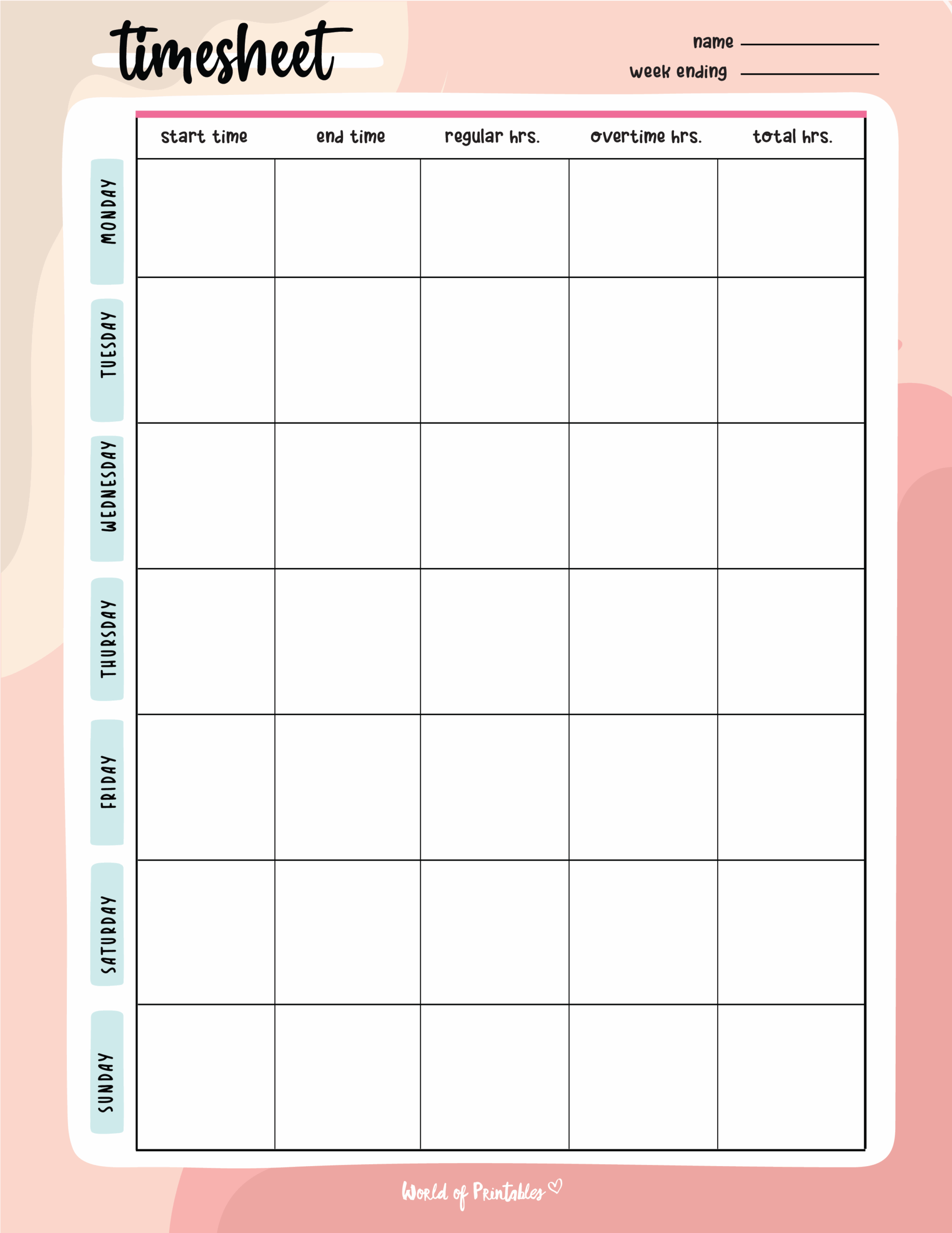 Free Printable Weekly Time Sheets