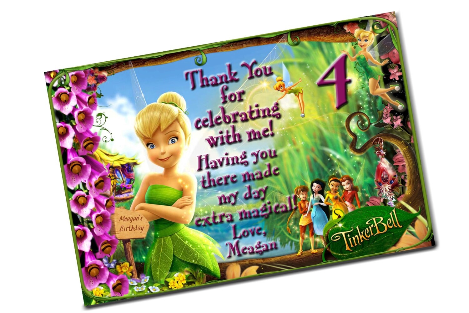 Tinkerbell Birthday Thank You Card You Print Digital Etsy UK