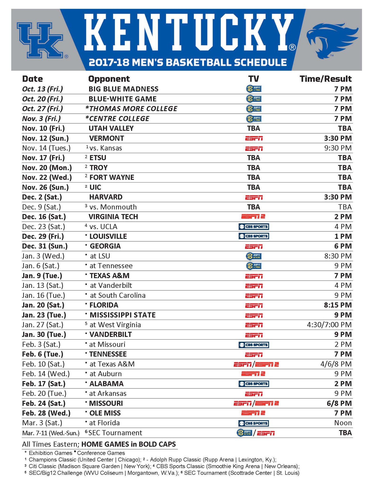 Uk Men s Basketball Schedule Online