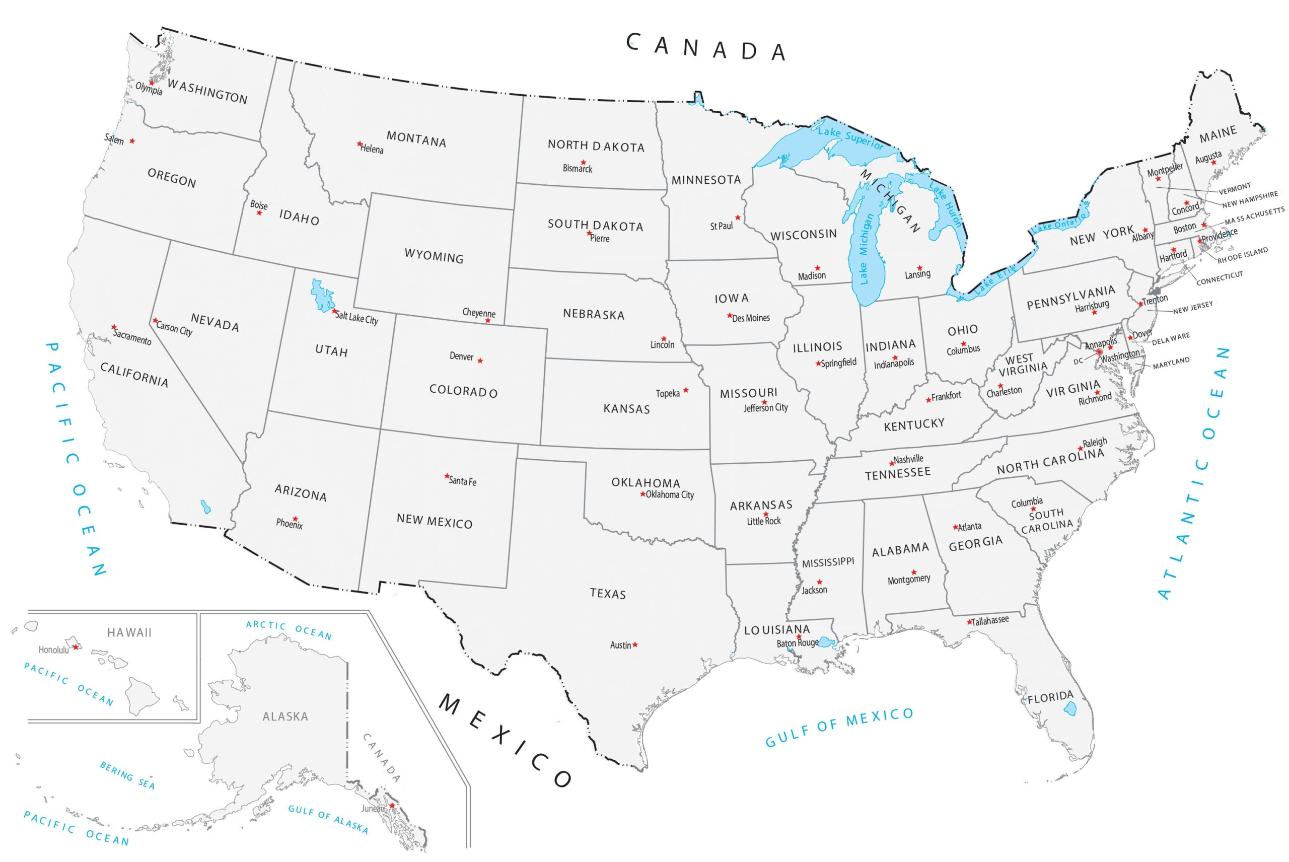 States And Capitals Map Printable