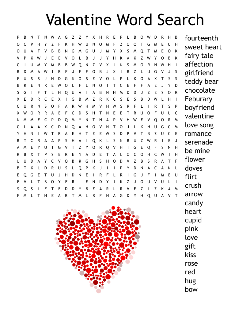 Valentine'S Day Word Search Printable