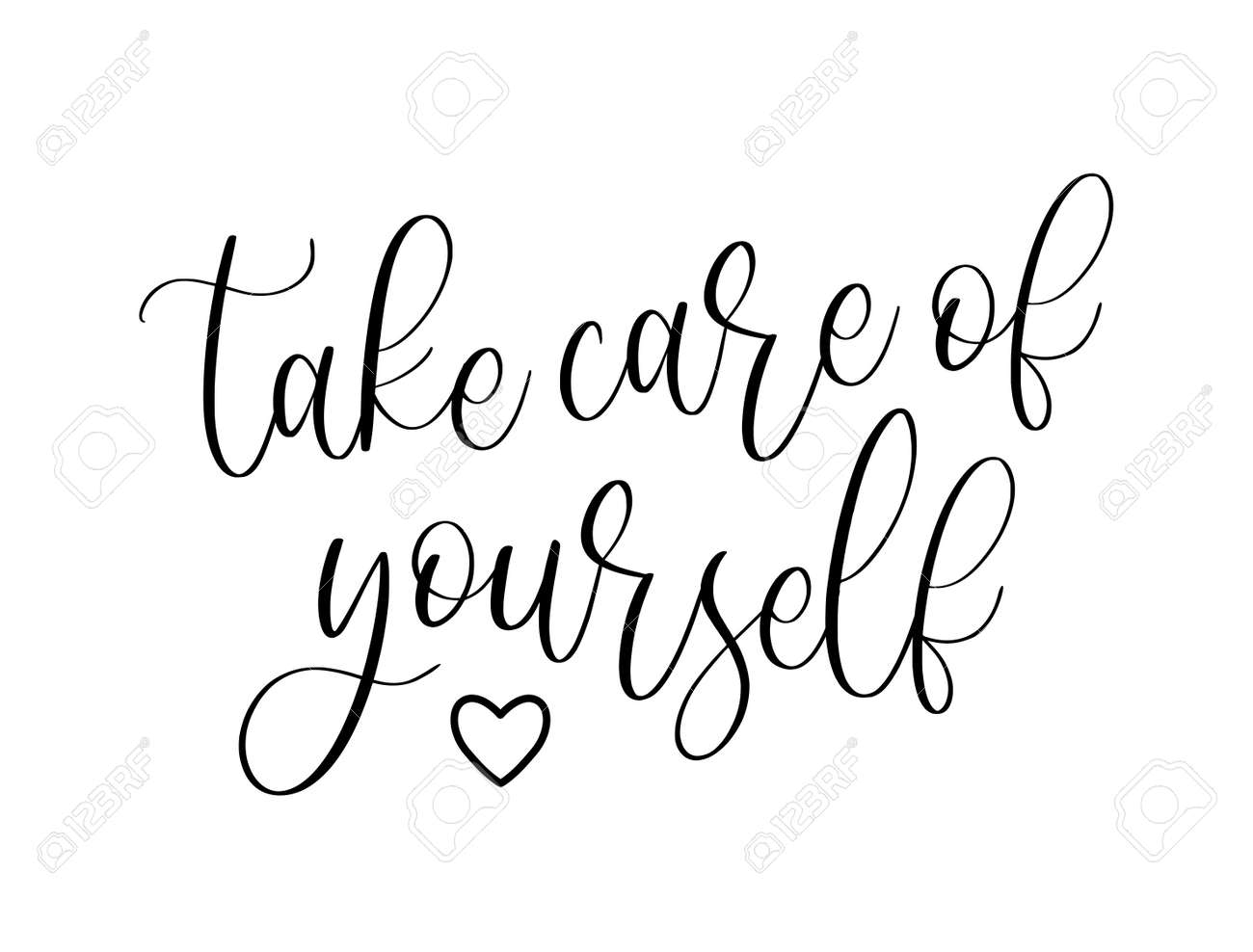 Vector Illustration Of Take Care Of Yourself Lettering Quote Self care And Body Positive Trendy Concept Modern Calligraphy Text Design Print For Fashion T Shirt Label Badge Sticker Card Banner Royalty Free SVG 