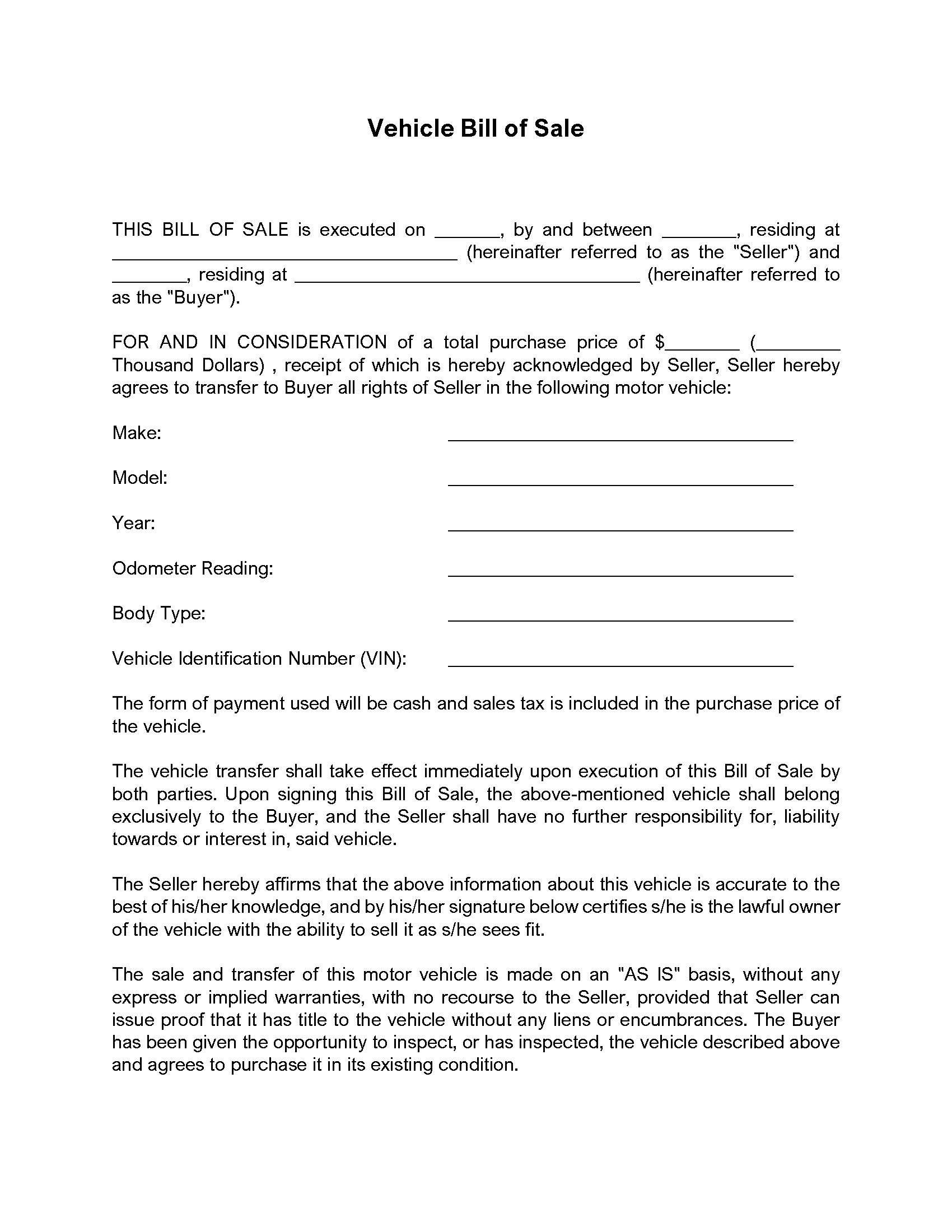 Printable Bill Of Sale Ga