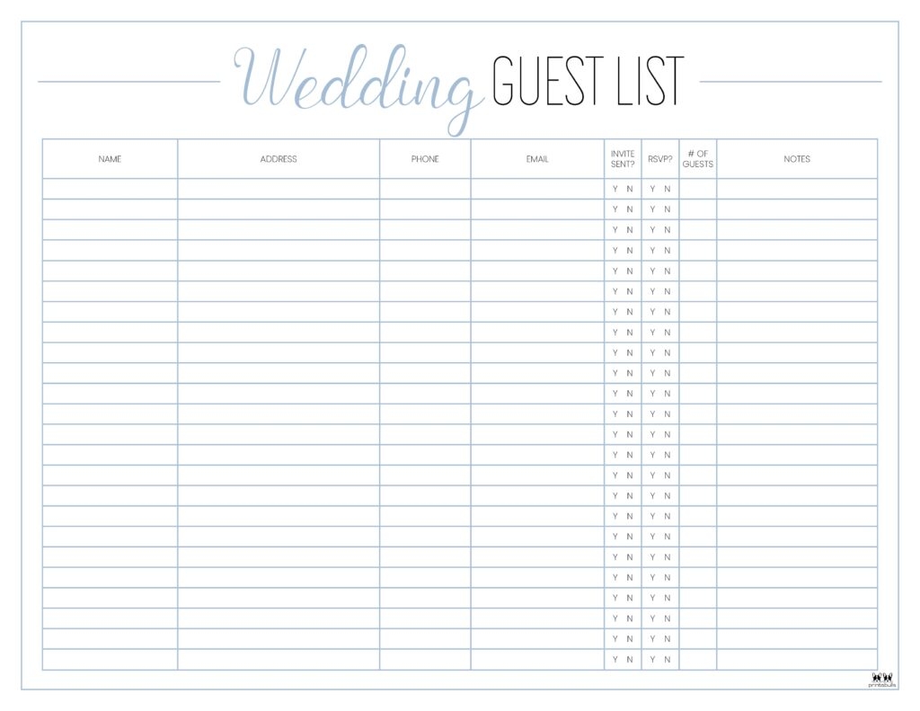 Wedding Guest List Template Printable