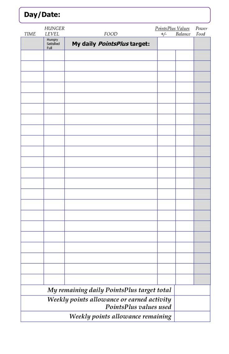 Weight Watchers Point Tracker Sheet 11 Free PDF Printables Printablee