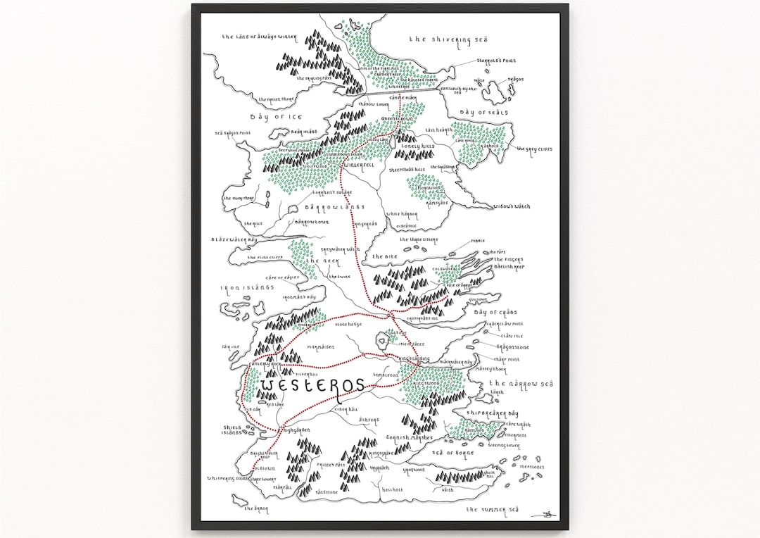 WESTEROS A Game Of Thrones Map Print Fiktive Landkarte Minimalistische Karten Kunst Wandkunst Kunstdruck Etsy de