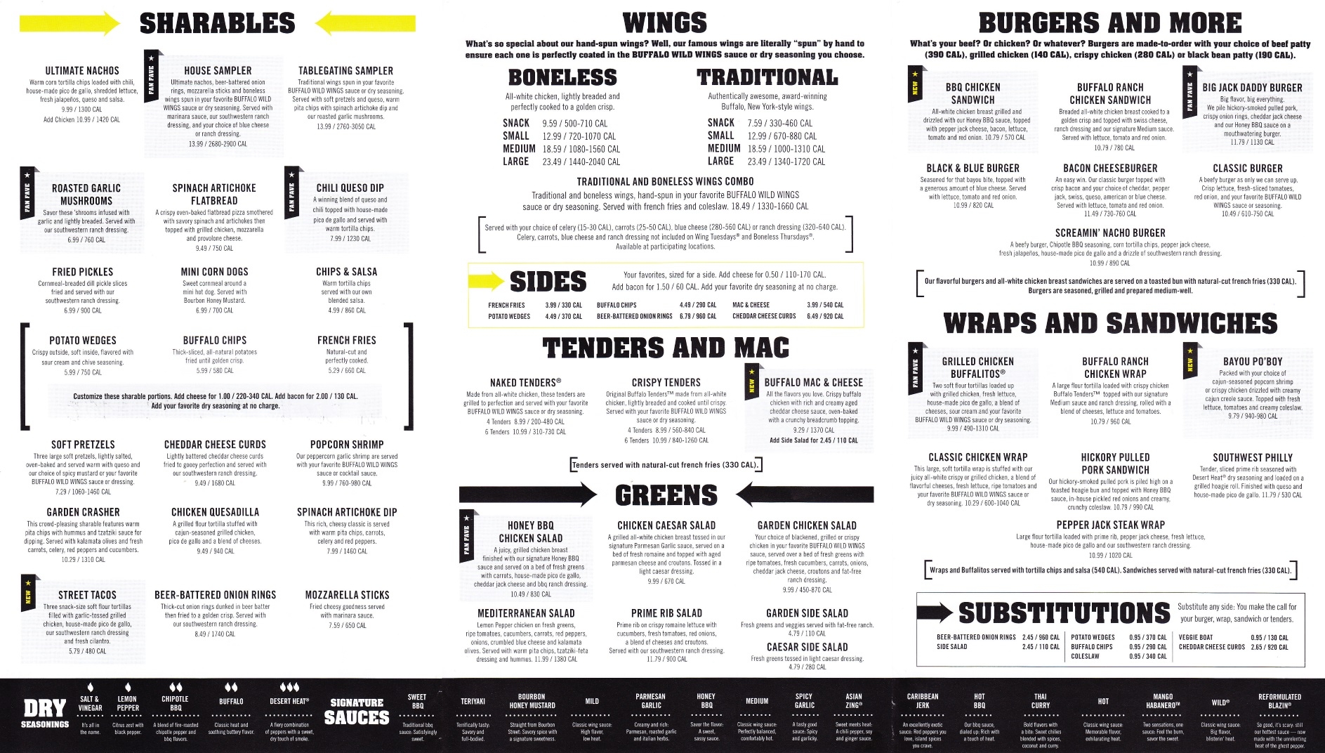 Buffalo Wild Wings Printable Menu