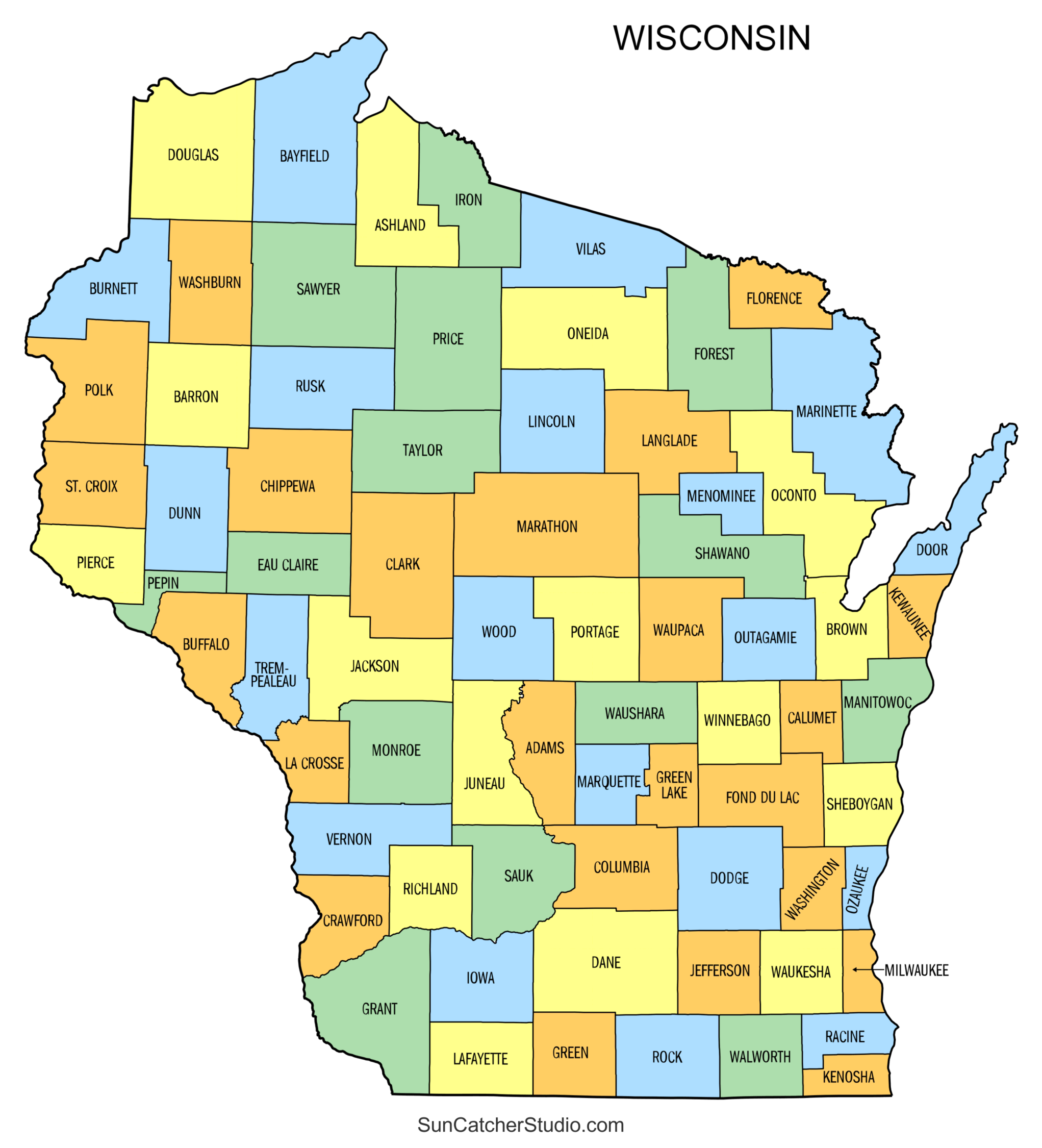 Wisconsin County Map Printable State Map With County Lines Free Printables Monograms Design Tools Patterns DIY Projects