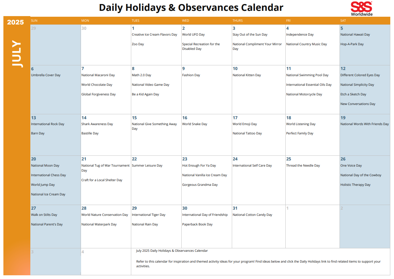 April Daily Holidays Observances Printable Calendar S S Blog