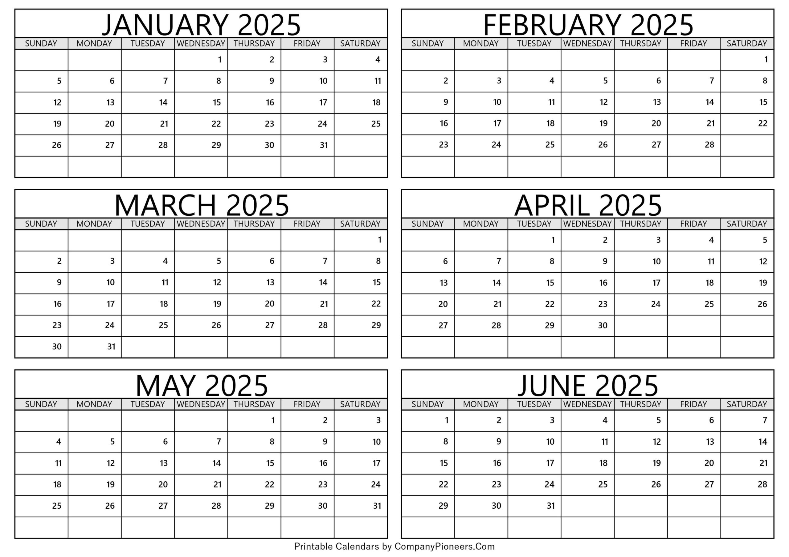 January - July 2025 Calendar