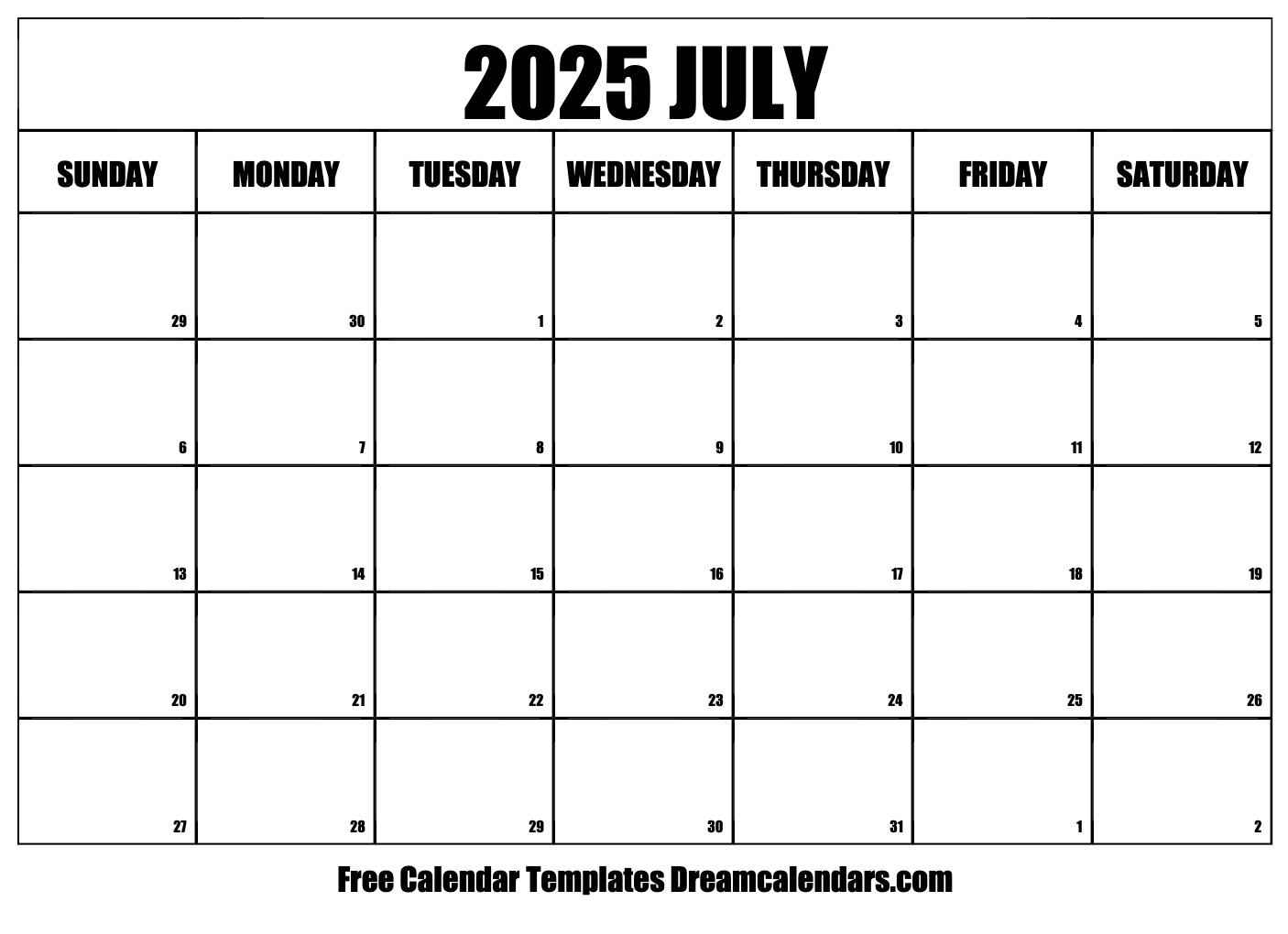Editable July 2025 Calendar