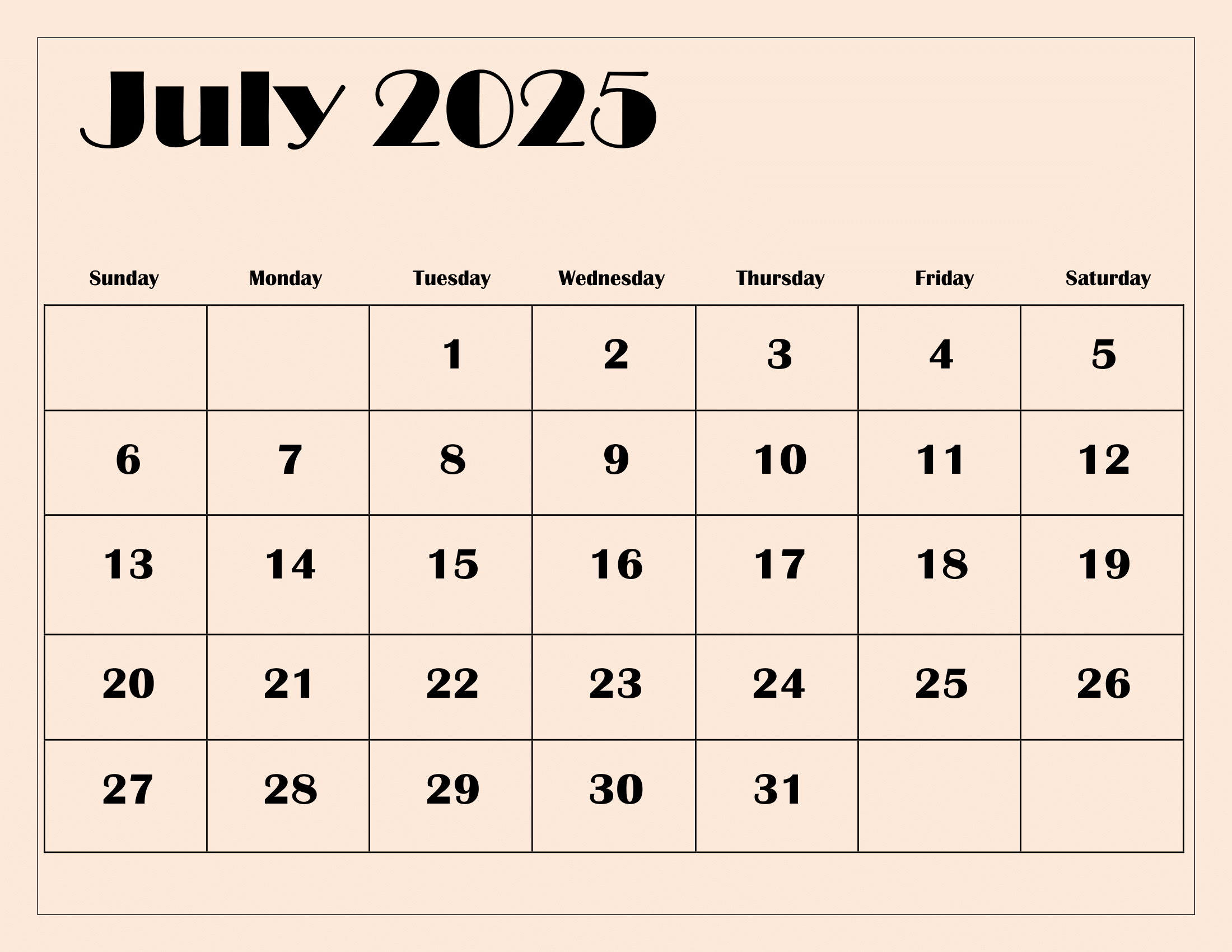 Calender For July 2025