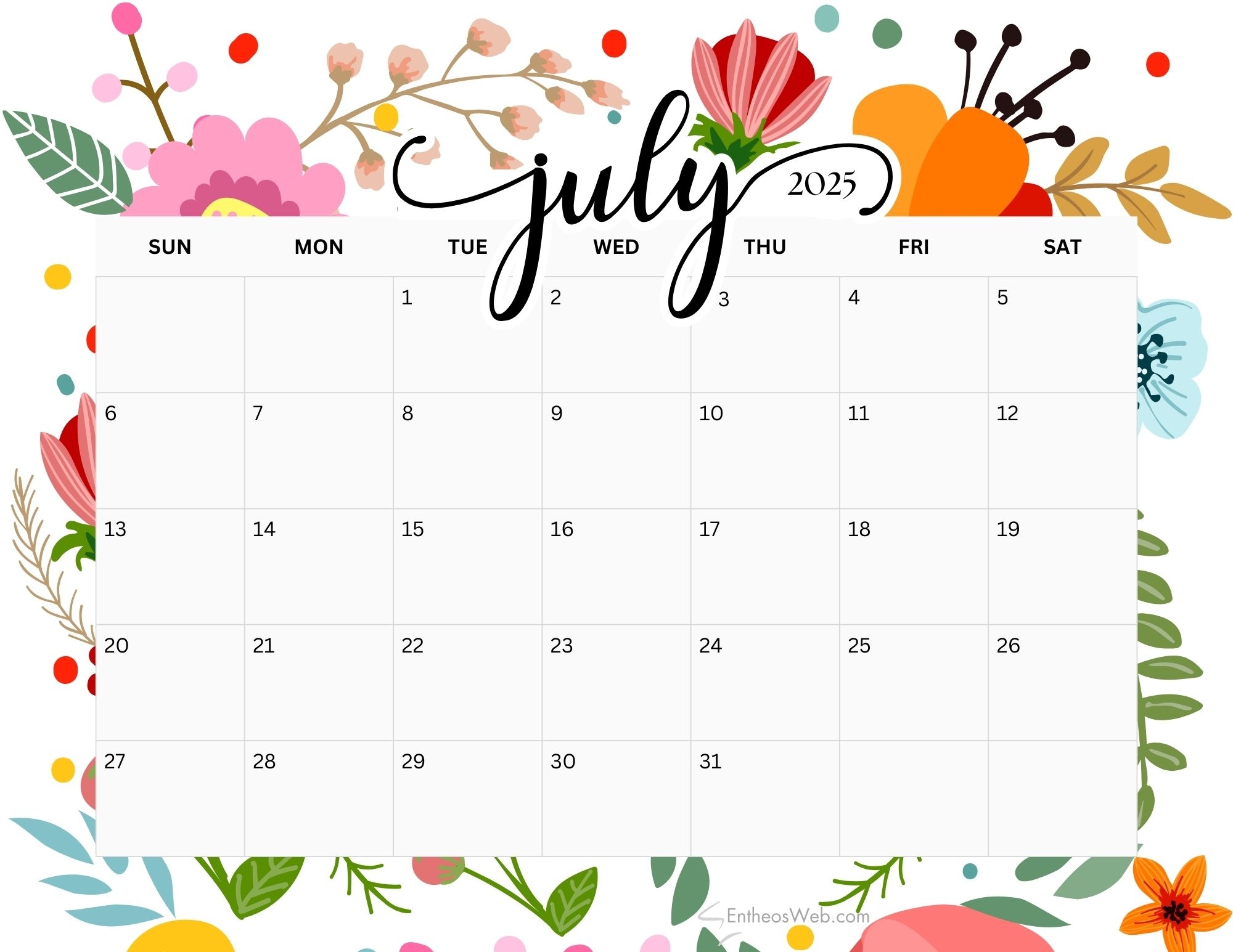 2025 Calendar July Month