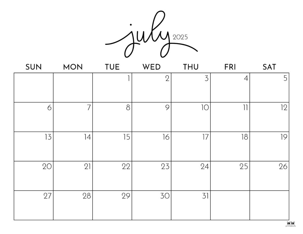 Blank Calendar Pages July 2025