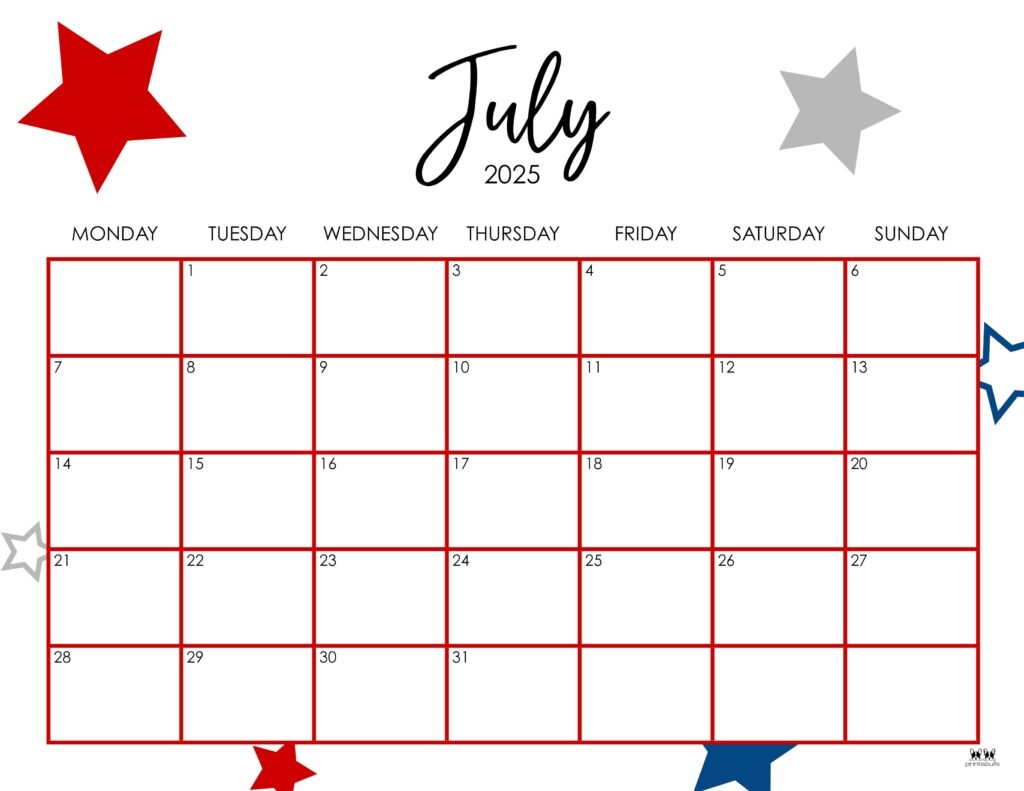 July 2025 Calendar With Holidays Printable Free