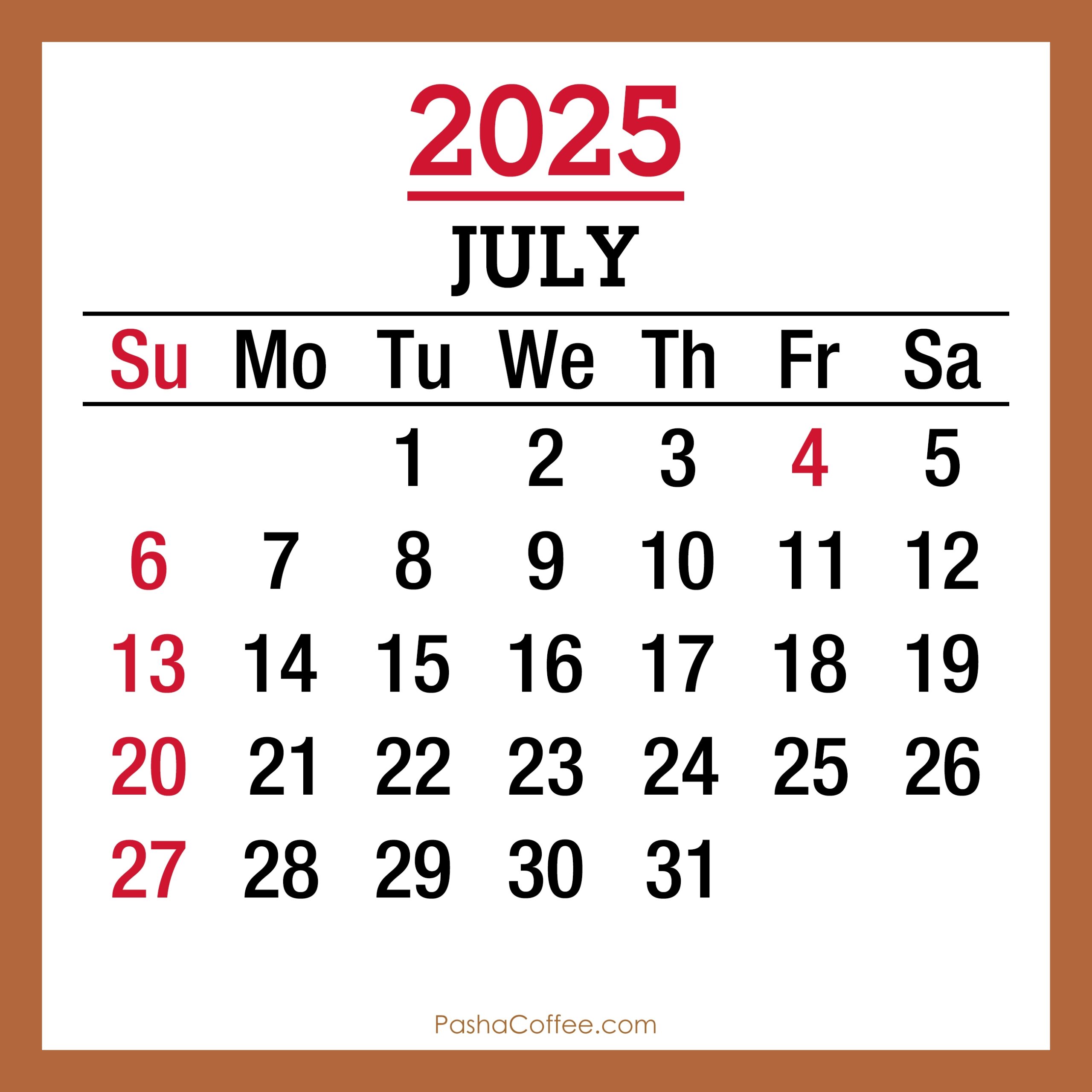 July Calendar With Holidays 2025