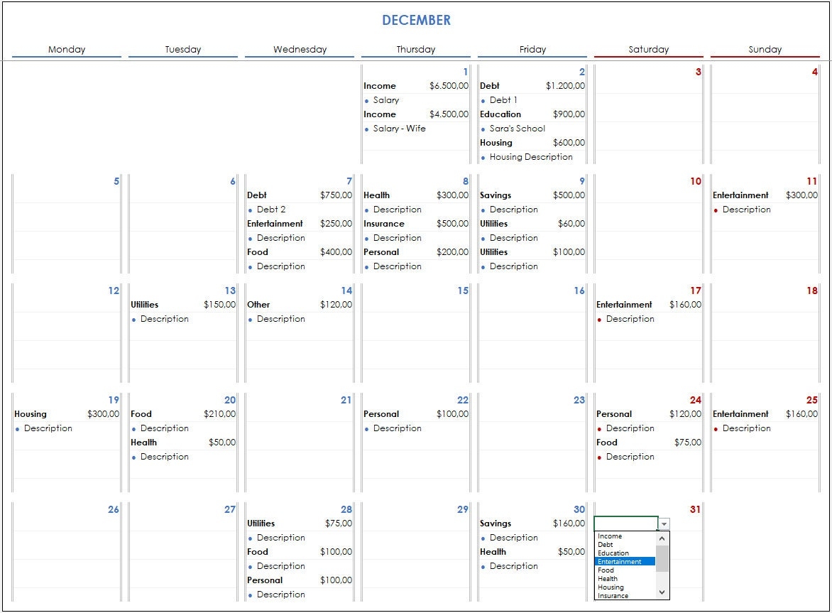 2025 Budget Calendar Excel Template 2025 Excel Calendar For Financial Planning 2025 Budget Calendar Excel Spreadsheet Etsy