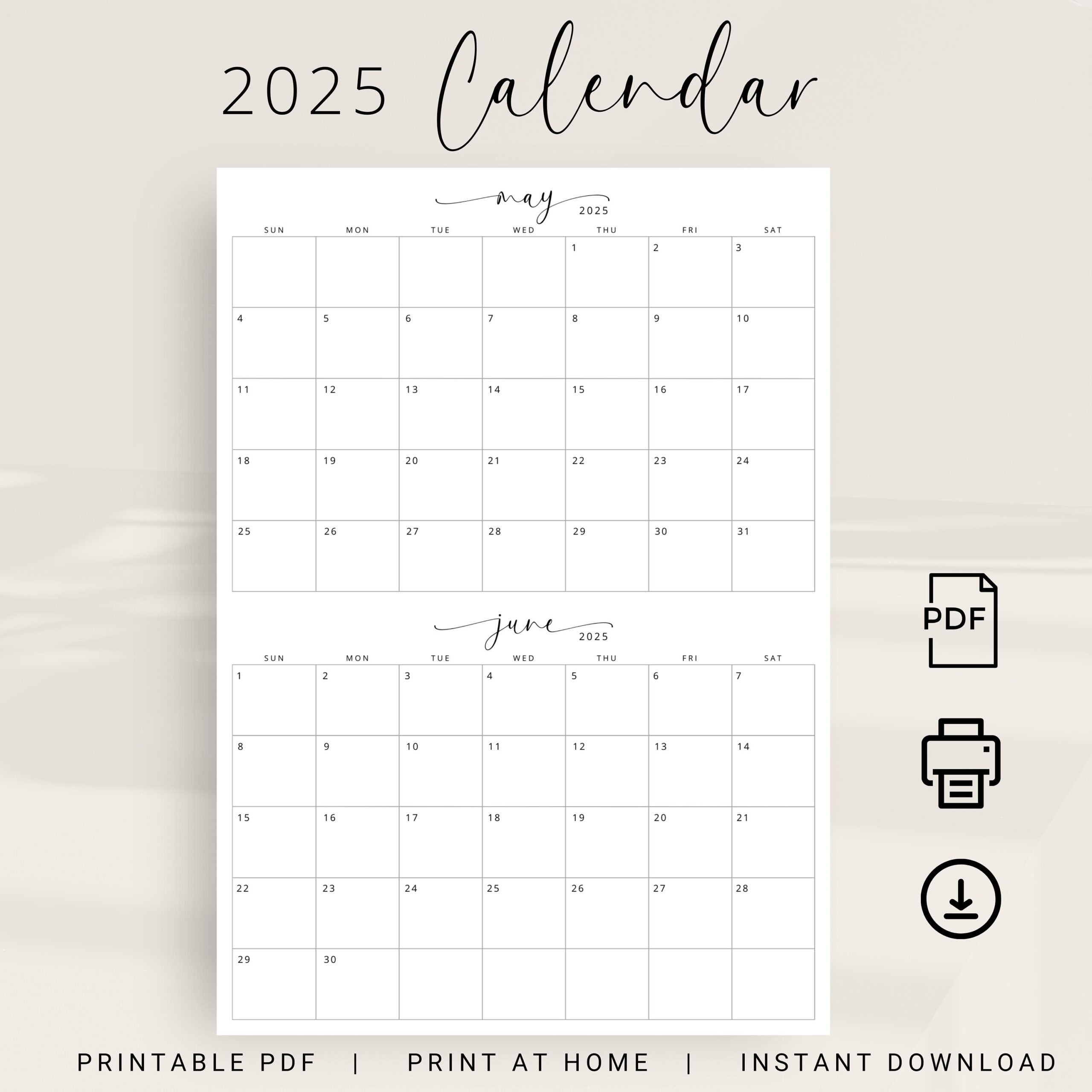 Printable 2 Month Calendar 2025