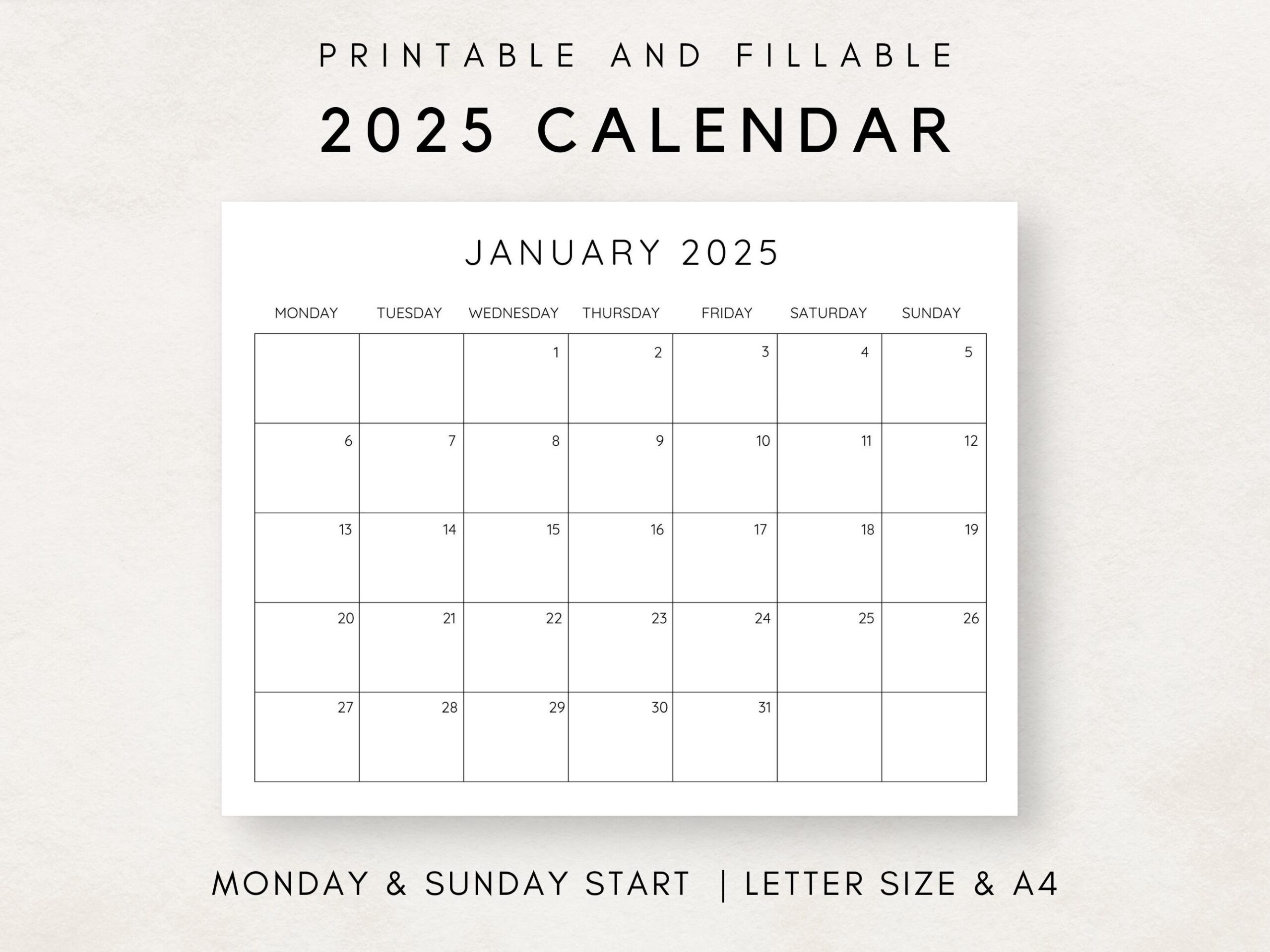 2025 Calendar By Month Printable