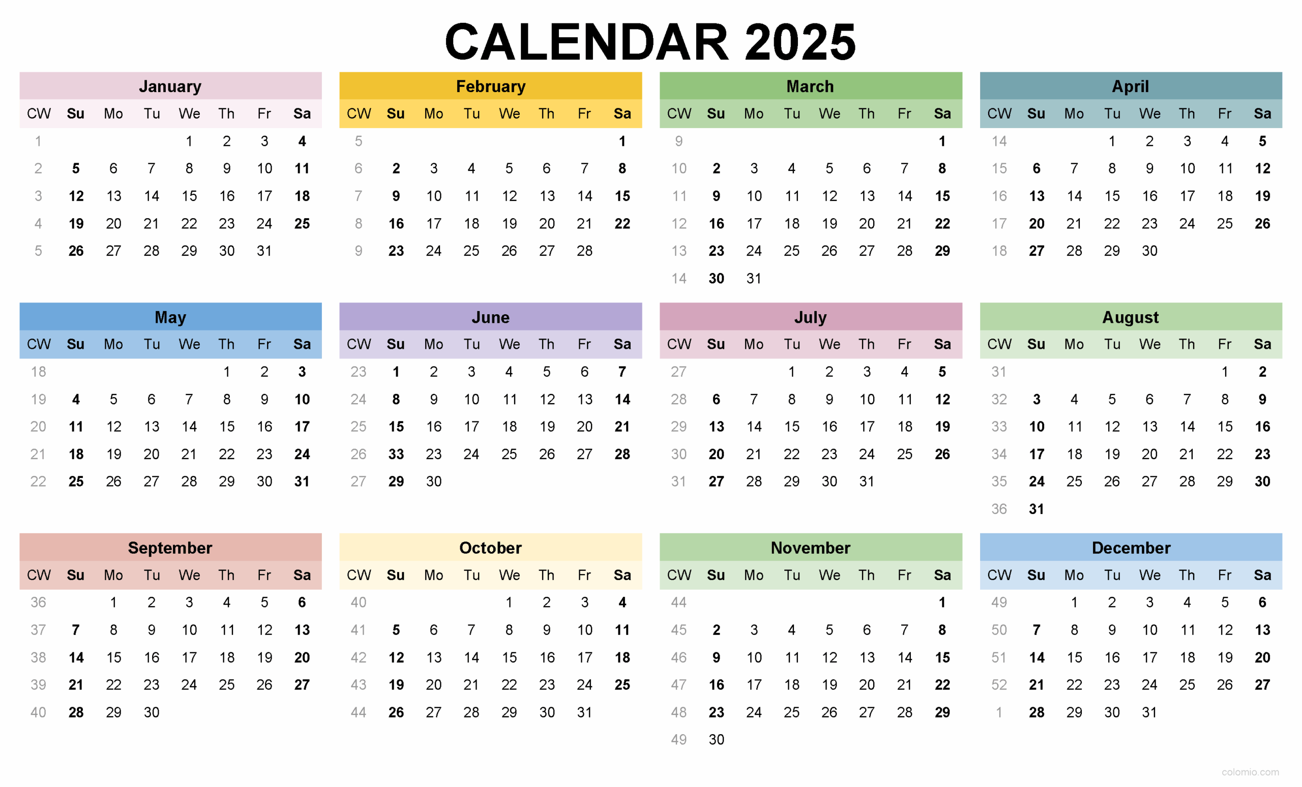 12 Month 2025 Calendar Printable Free
