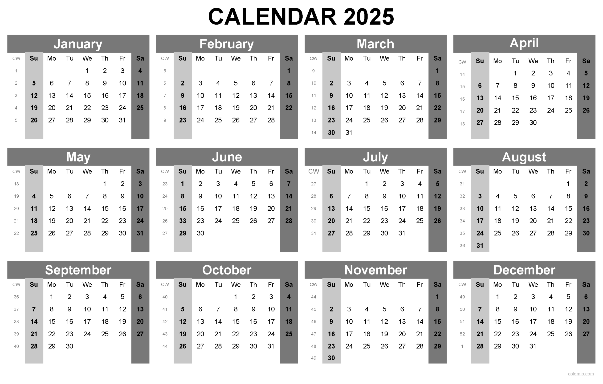 Free 2025 Calendars Printable