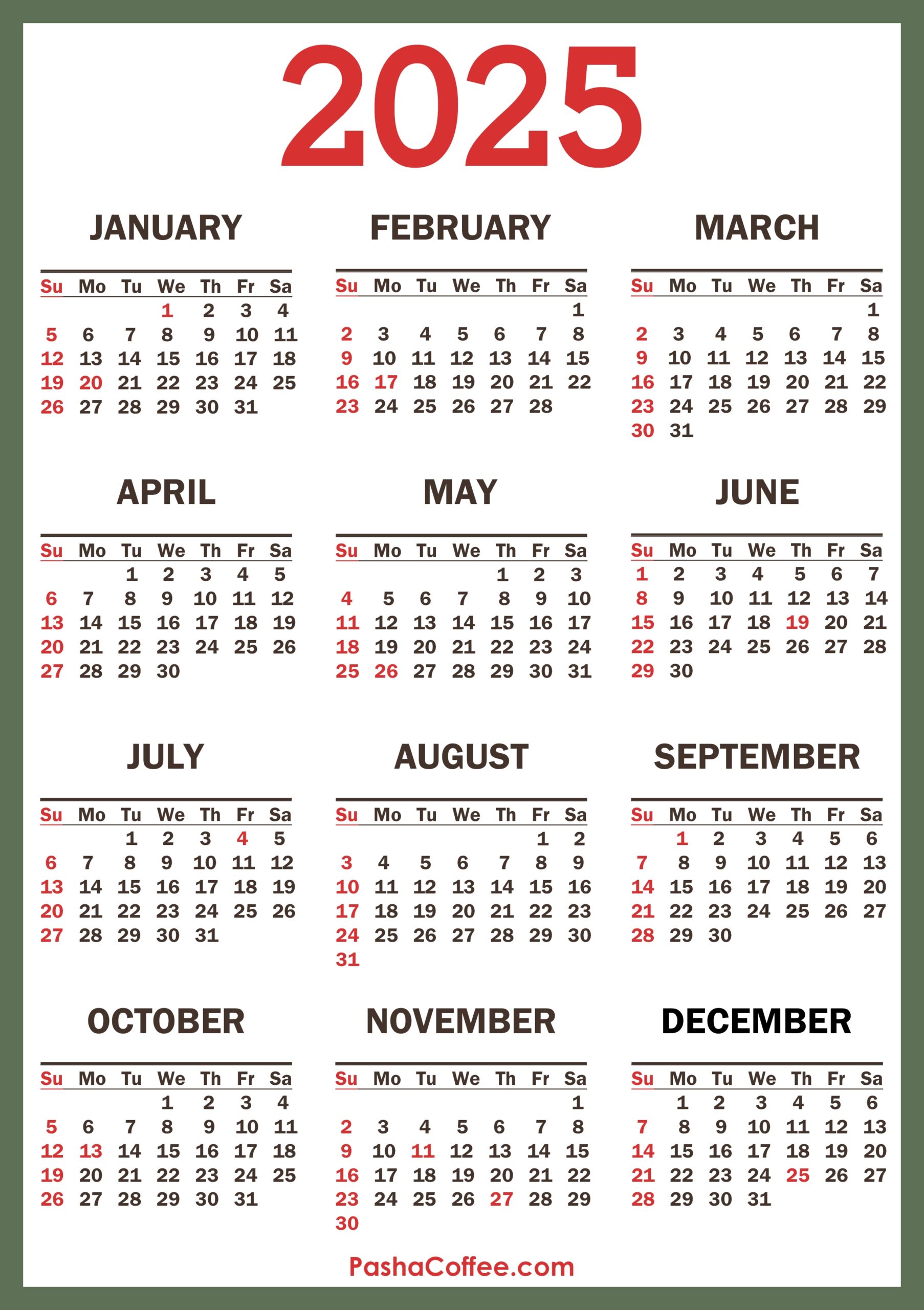 Free Printable 2025 Calendar With Holidays Pdf